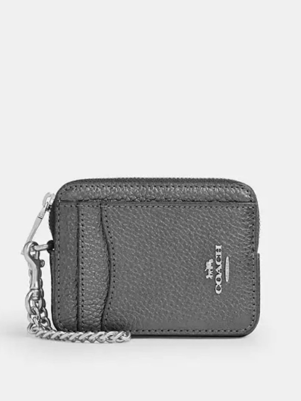 Coach Zip Card Case Metallic Graphite/Grey NWT